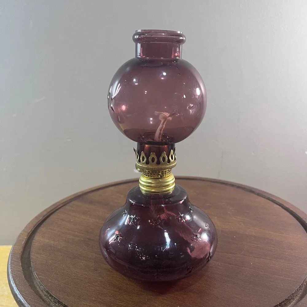 Vtg B&P Acorn Twinkle Mini Oil Lamp Amethyst Purple Glass Star Reproduction 7